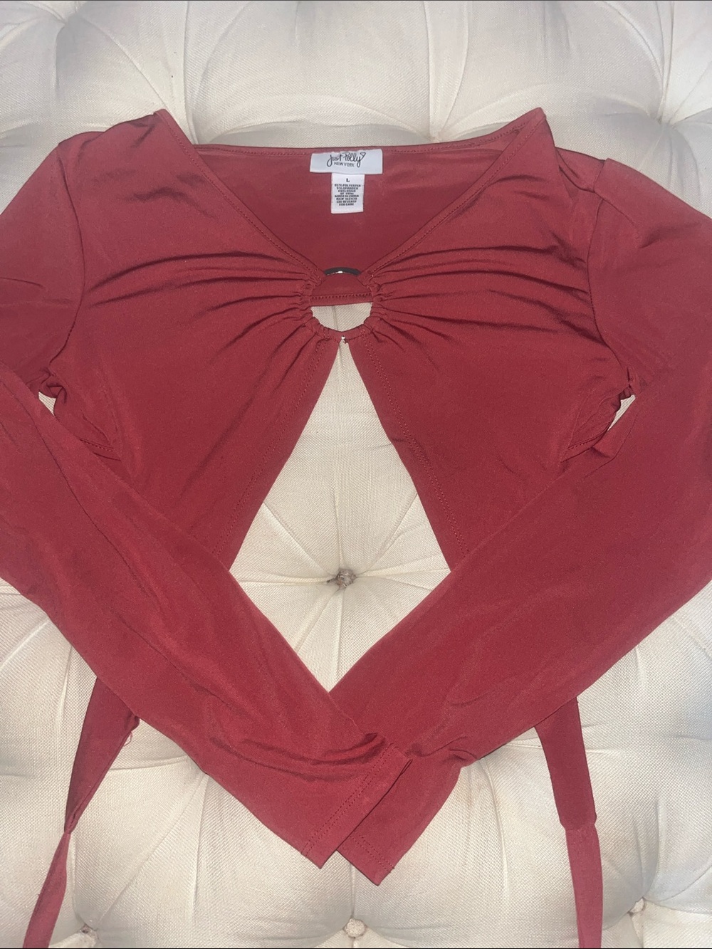 Just Black Rust Long-Sleeve Ring-Front Tie Crop Top